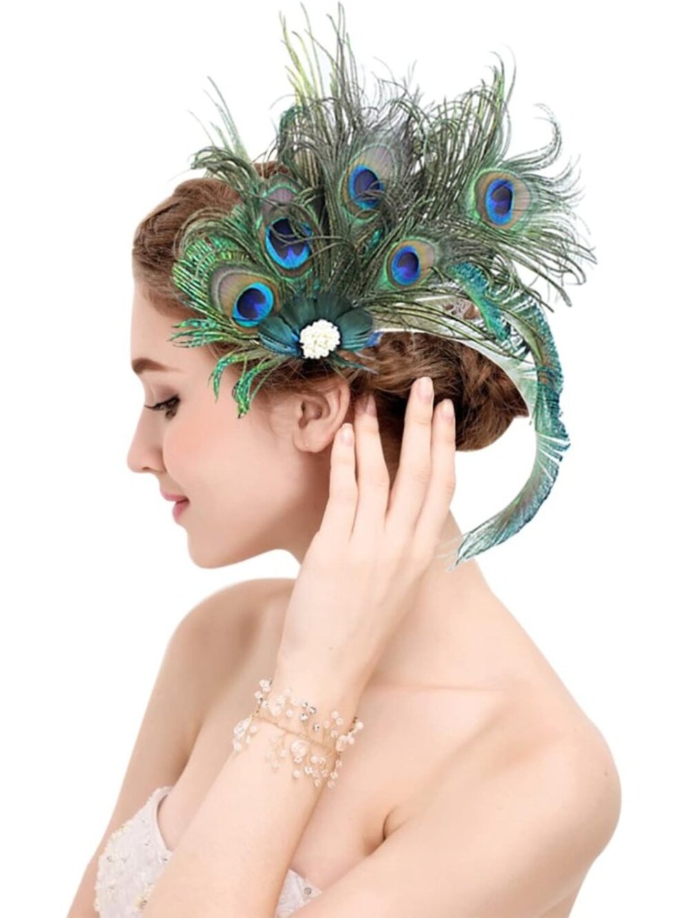 Elegant Peacock Feather Fascinator Hair Clip - 1920s Vintage Style Headpiece for